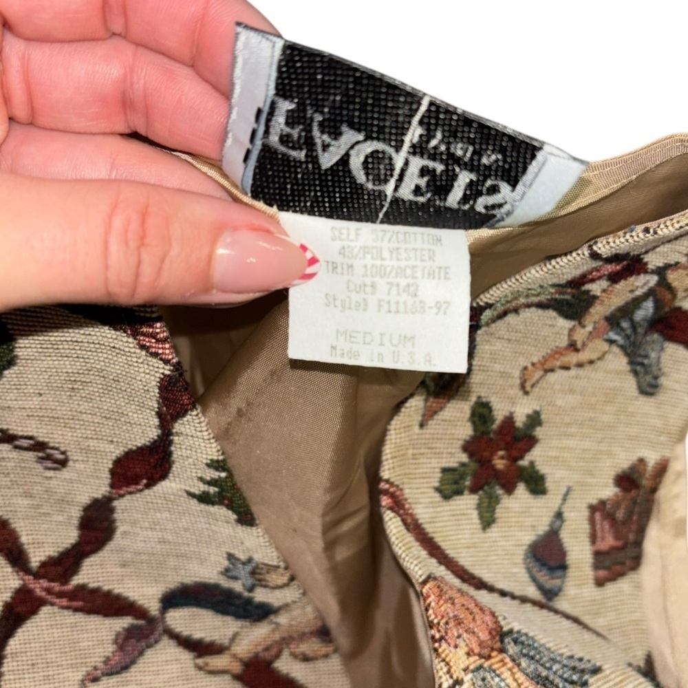 Vintage Facets Cherub Santa Christmas Holiday Vest Tan Women’s M Tree 90’a Y2K - Picture 9 of 15